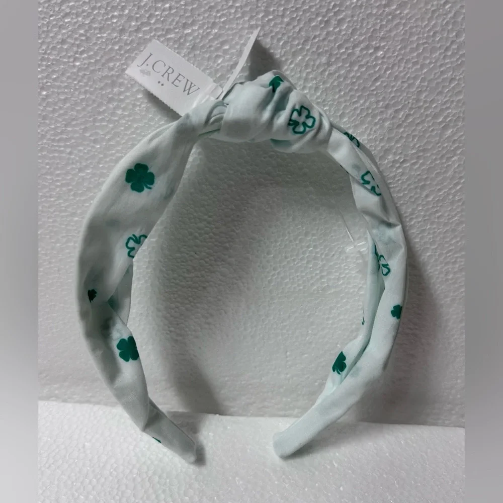 J. Crew White Headband with Green Clover Motif